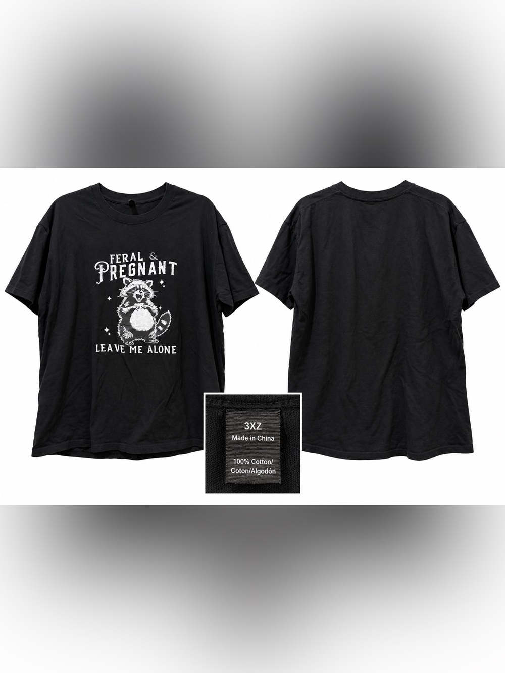 Black Feral & Pregnant Raccoon Graphic T-Shirt – 3X